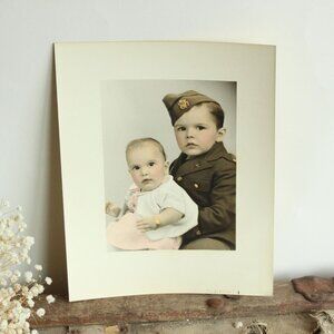 Vintage 1940s Photo, Colorized Bother and Sister Portrait, RAF Uniform